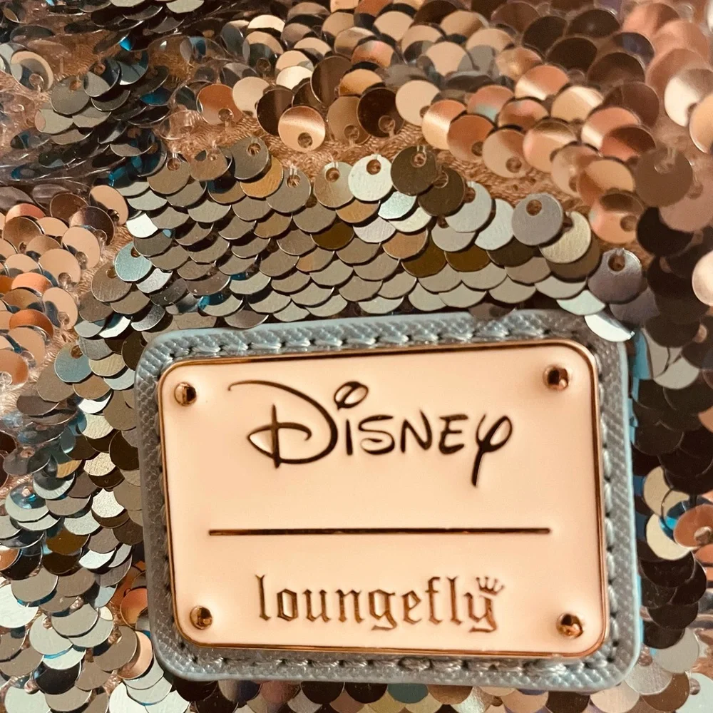 Loungefly Disney Frozen Elsa Reversible Sequin Backpack in Blue  and Silver - Picture 2 of 15